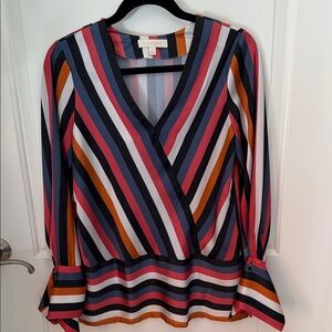 Etcetera Multi-Stripe V-Neck Wrap Blouse